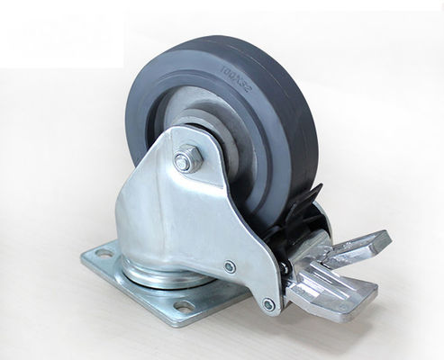 Medium sized 4-inch aluminum core rubber silent universal wheel belt brake handcart rack equipment instrument industrial casters 5924-56A