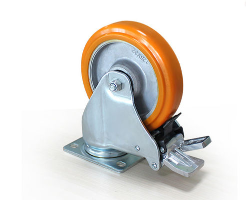 Medium sized 5-inch aluminum core polyurethane silent universal wheel belt brake handcart rack equipment instrument industrial casters 5925-86A