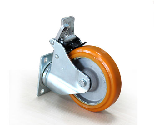 Medium sized 5-inch aluminum core polyurethane silent universal wheel belt brake handcart rack equipment instrument industrial casters 5925-86A