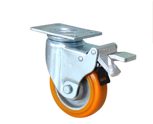 Medium sized 4-inch aluminum core polyurethane silent universal wheel belt brake handcart rack equipment instrument industrial casters 5924-86A