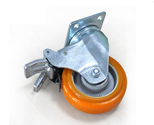 Medium sized 4-inch aluminum core polyurethane silent universal wheel belt brake handcart rack equipment instrument industrial casters 5924-86A
