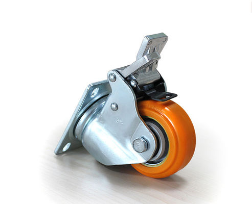 Medium sized 3-inch aluminum core polyurethane silent universal wheel with brake handcart rack equipment wheel caster 5923-86A