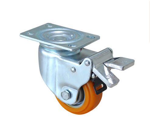 Medium sized 3-inch aluminum core polyurethane silent universal wheel with brake handcart rack equipment wheel caster 5923-86A