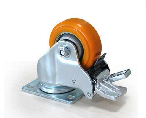 Medium sized 3-inch aluminum core polyurethane silent universal wheel with brake handcart rack equipment wheel caster 5923-86A