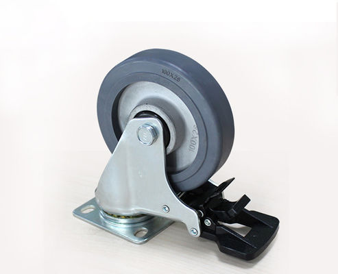 4-inch lightweight aluminum core rubber silent universal wheel with brake, logistics flatbed handcart, industrial equipment caster 3924-56A