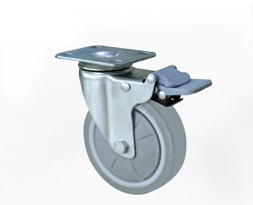 Lightweight 4-inch high elasticity rubber silent universal wheel belt brake handcart furniture caster 3724-37