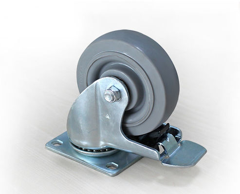 Medium sized 4-inch high elasticity rubber silent bearing universal wheel belt brake logistics handcart casters 5124-36