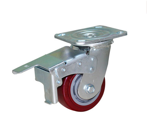 4-inch heavy-duty polyurethane silent universal wheel belt brake flat handcart industrial equipment caster 7124-86