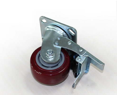 4-inch heavy-duty polyurethane silent universal wheel belt brake flat handcart industrial equipment caster 7124-86