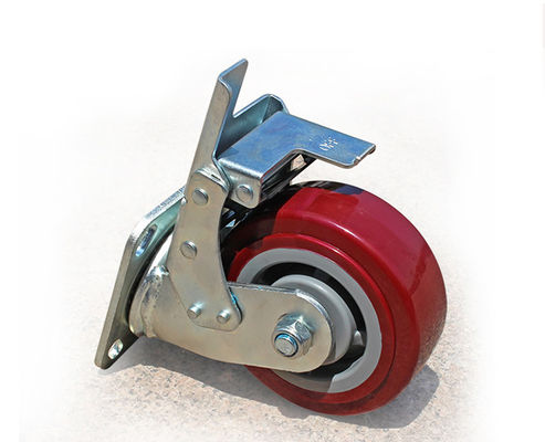 Heavy duty 5-inch polyurethane silent universal wheel belt brake flat handcart industrial equipment caster 7125-86