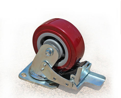 Heavy duty 5-inch polyurethane silent universal wheel belt brake flat handcart industrial equipment caster 7125-86