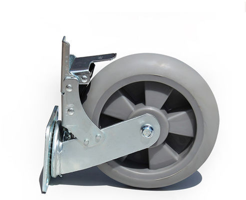 8-inch heavy-duty high elasticity rubber silent universal wheel belt brake flat handcart equipment caster 7128-56
