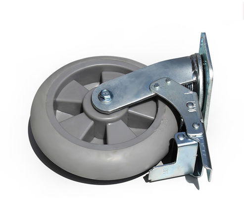 8-inch heavy-duty high elasticity rubber silent universal wheel belt brake flat handcart equipment caster 7128-56