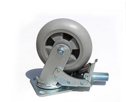 6-inch heavy-duty high elasticity rubber silent universal wheel belt brake flat handcart equipment caster 7126-56