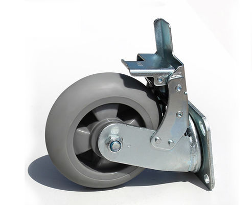 6-inch heavy-duty high elasticity rubber silent universal wheel belt brake flat handcart equipment caster 7126-56