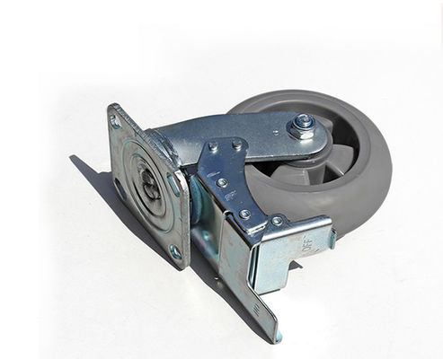 6-inch heavy-duty high elasticity rubber silent universal wheel belt brake flat handcart equipment caster 7126-56