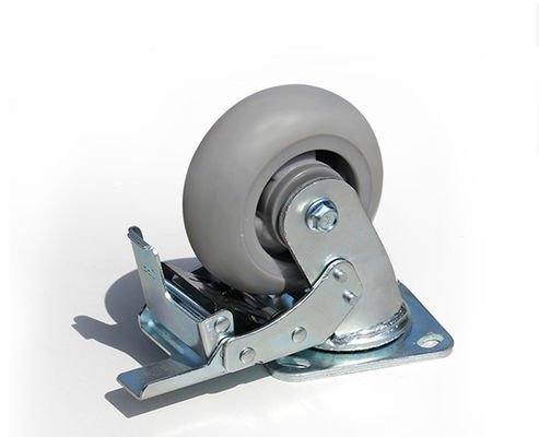 5-inch heavy-duty high elasticity rubber silent universal wheel belt brake flat handcart equipment caster 7125-56