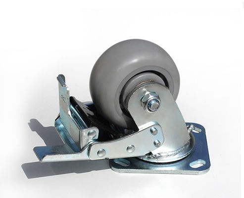 4-inch heavy-duty high elasticity rubber silent universal wheel belt brake flat handcart equipment caster 7124-56