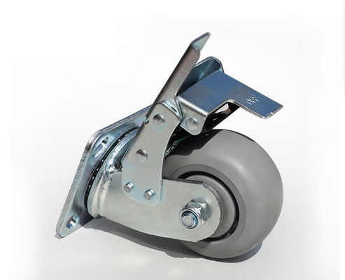 4-inch heavy-duty high elasticity rubber silent universal wheel belt brake flat handcart equipment caster 7124-56