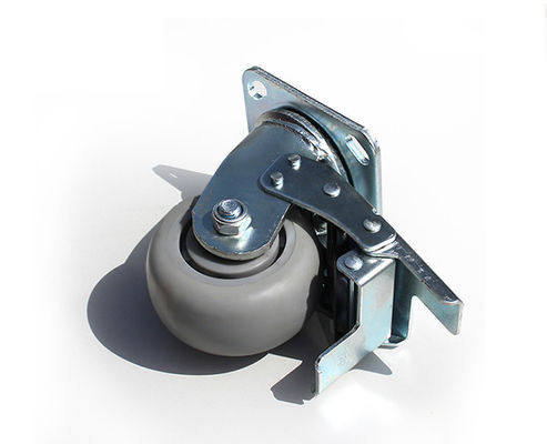 4-inch heavy-duty high elasticity rubber silent universal wheel belt brake flat handcart equipment caster 7124-56