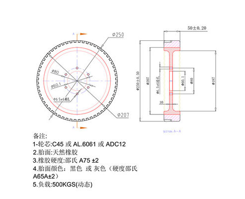 Electric fork wheel AGV drive wheel Intelligent mobile car wheel 10 inch flange rubber wheel 250 * 50mm