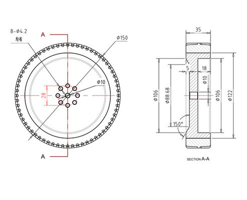 AGV drive wheel eight hole flange aluminum alloy wheel hub 5.5-inch intelligent rubber coated wheel 150 * 35mm