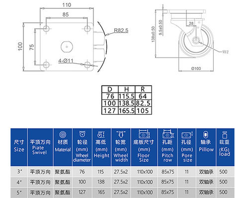 2.5-inch 3-inch 4-inch 5-inch aluminum core polyurethane heavy-duty AGV double wheel universal caster JQR06210