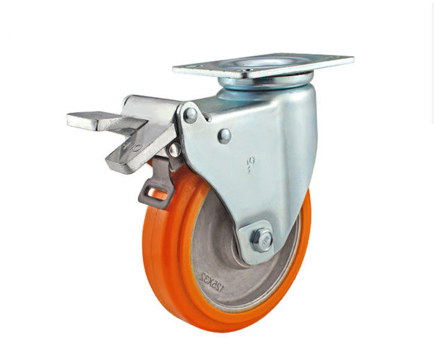 Medium sized 5-inch aluminum core polyurethane silent universal wheel belt brake handcart rack equipment instrument industrial casters 5925-86A