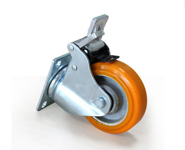 Medium sized 4-inch aluminum core polyurethane silent universal wheel belt brake handcart rack equipment instrument industrial casters 5924-86A