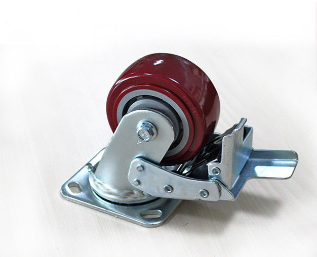 4-inch heavy-duty polyurethane silent universal wheel belt brake flat handcart industrial equipment caster 7124-86