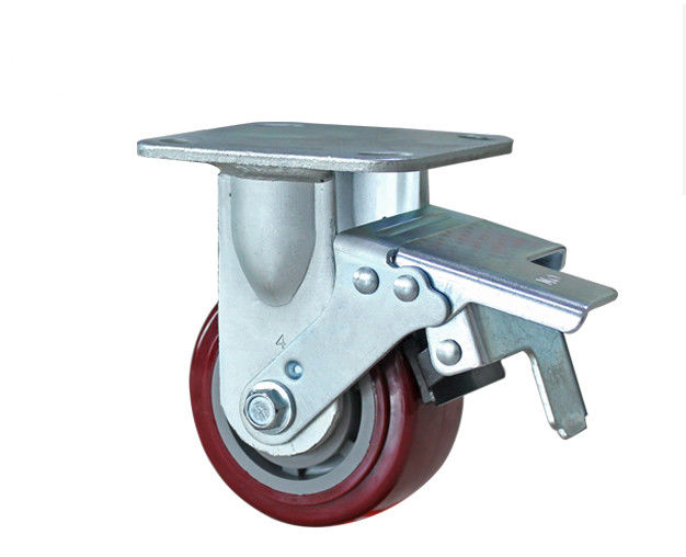 4-inch heavy-duty polyurethane silent directional brake wheels, flatbed handcart industrial equipment wheels 7124-86