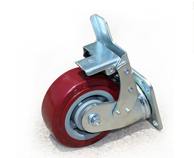 Heavy duty 5-inch polyurethane silent universal wheel belt brake flat handcart industrial equipment caster 7125-86