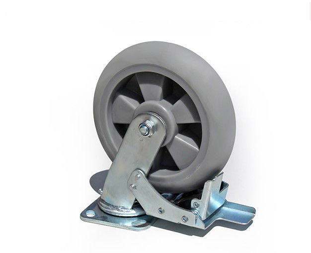 8-inch heavy-duty high elasticity rubber silent universal wheel belt brake flat handcart equipment caster 7128-56
