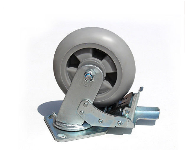 6-inch heavy-duty high elasticity rubber silent universal wheel belt brake flat handcart equipment caster 7126-56