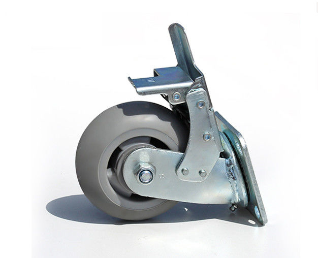 5-inch heavy-duty high elasticity rubber silent universal wheel belt brake flat handcart equipment caster 7125-56