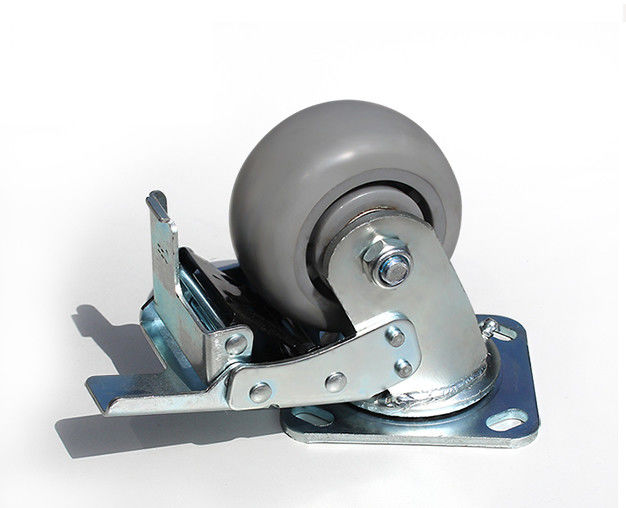 4-inch heavy-duty high elasticity rubber silent universal wheel belt brake flat handcart equipment caster 7124-56