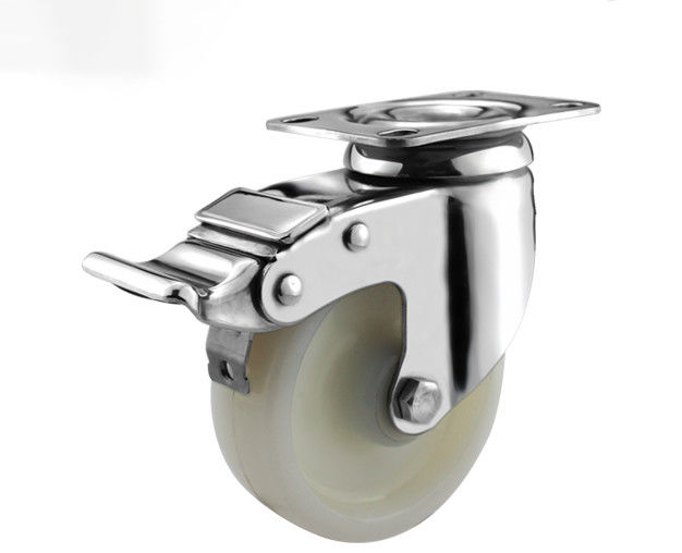 4-inch medium-sized 304 stainless steel white nylon flat top universal brake caster S5824-24