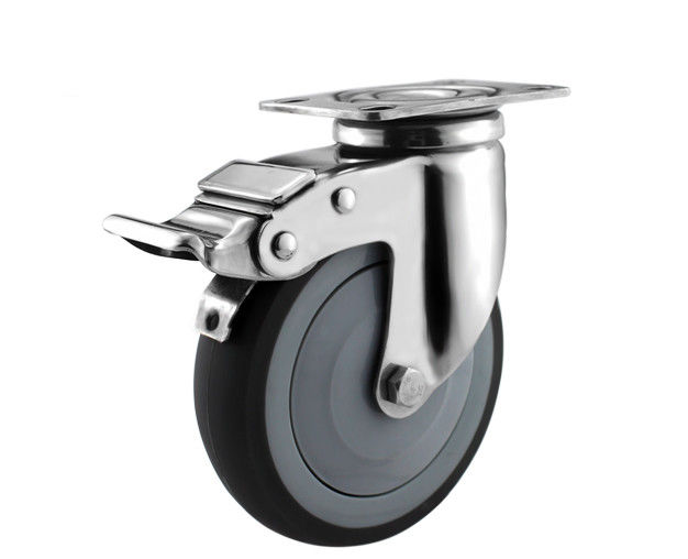 5-inch medium-sized flat top brake 304 stainless steel super synthetic rubber TPR single bearing silent caster S5825-57