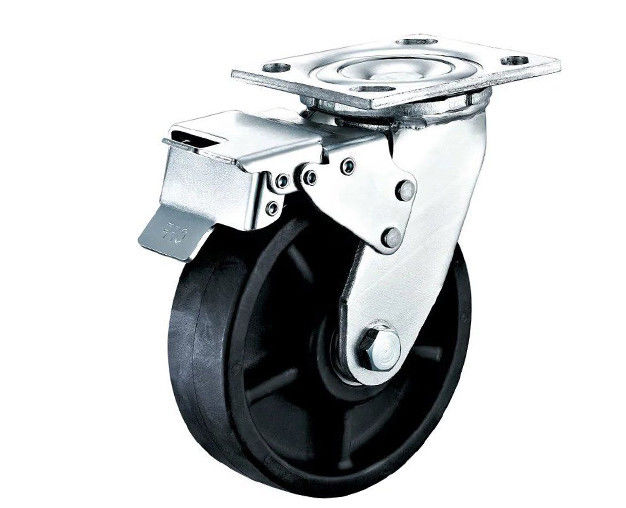 4-inch/5-inch/6-inch/8-inch heavy-duty series heat-resistant 220 ℃ black nylon flat top universal double brake casters