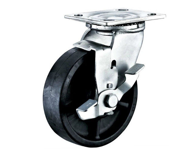 4-inch/5-inch/6-inch/8-inch heavy-duty series heat-resistant 220 ℃ black nylon flat top universal side brake casters