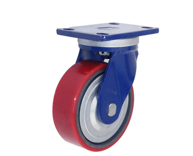 6-inch heavy-duty 500kg flat top universal iron core polyurethane red industrial casters 7616-86T
