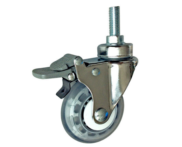 3-inch chrome plated lightweight 50kg polyurethane medical transparent silent screw brake universal caster 3743-76