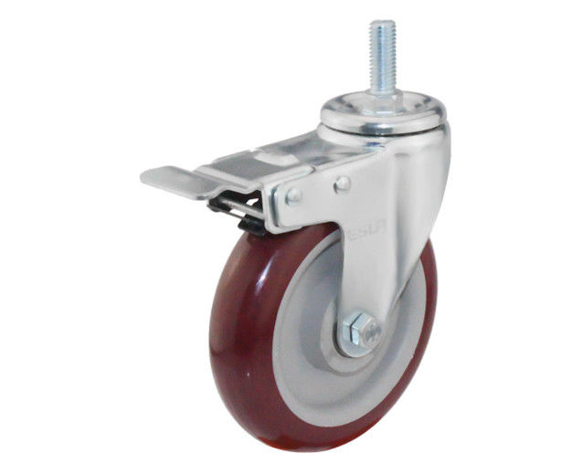 5-inch medium-sized 145kg thread brake polyurethane PU red industrial equipment casters 5445-86