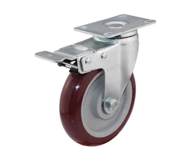 5-inch medium-sized 145kg flat top brake polyurethane PU red industrial equipment casters 5425-86