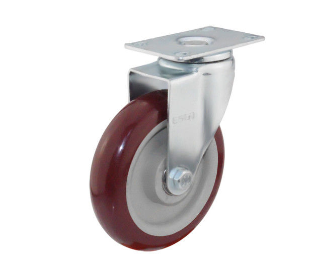 5-inch medium-sized 145kg flat top universal polyurethane PU red industrial equipment casters 5415-86