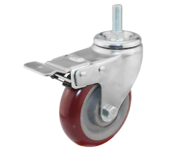 4-inch medium-sized 125kg thread brake polyurethane red industrial equipment casters 5444-86