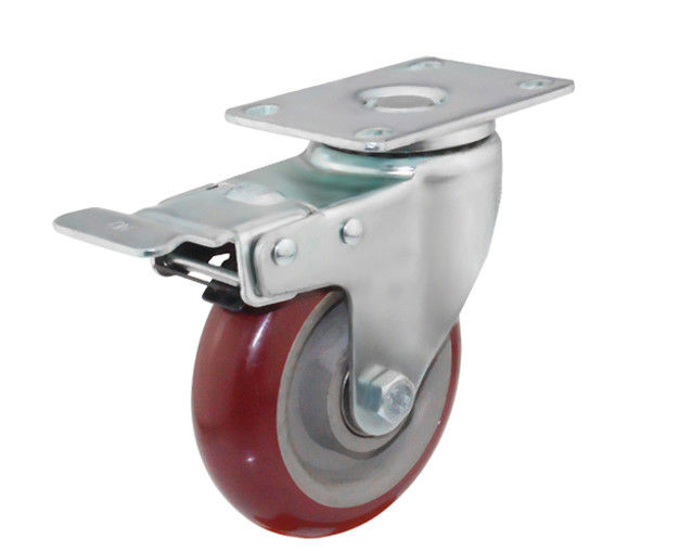 Medium 4-inch 125kg flat top brake polyurethane red industrial equipment casters 5424-86