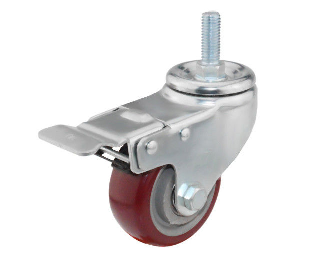 3-inch medium-sized 100kg thread brake polyurethane PU red industrial equipment casters 5443-86