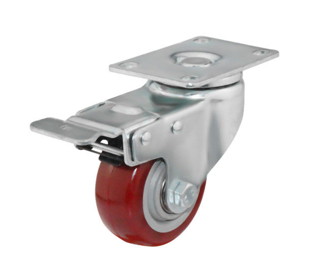 3-inch medium-sized caster flat top brake polyurethane red industrial equipment caster PU silent universal caster 5423-86